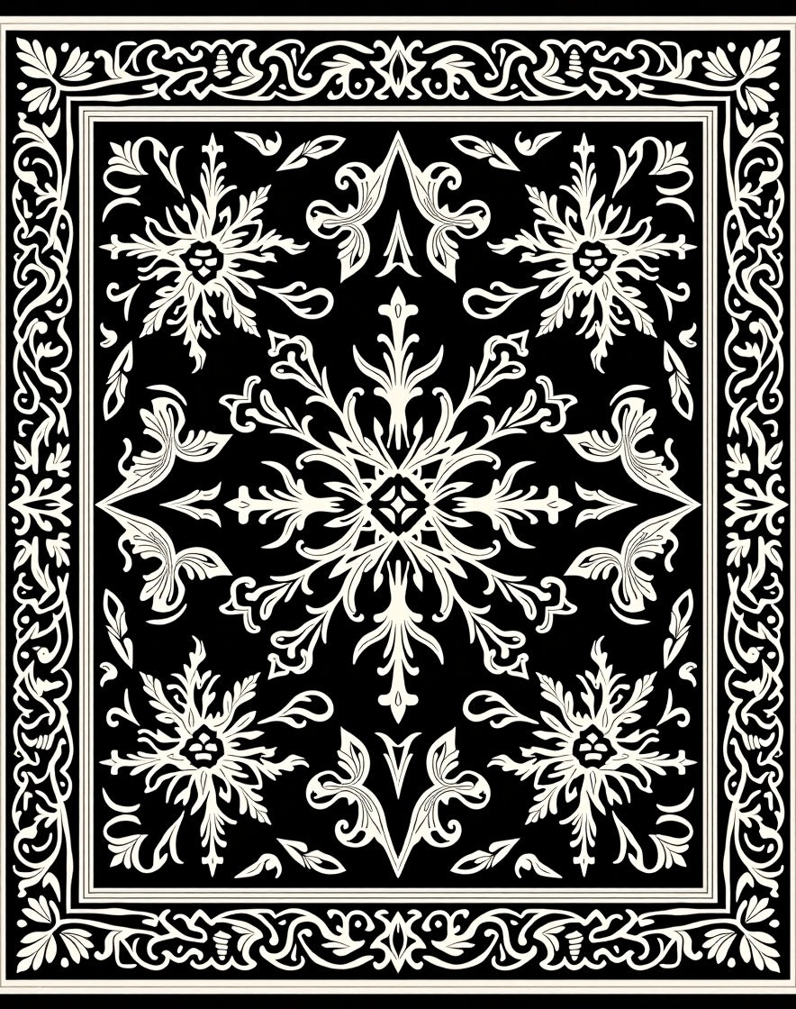 Classic Black Scroll Floral Cream Rug