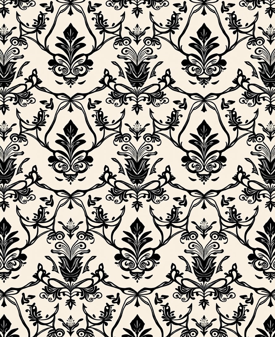 Classic Black Damask Floral Pattern Rug