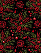 Bold Red Green Floral Pattern Rug