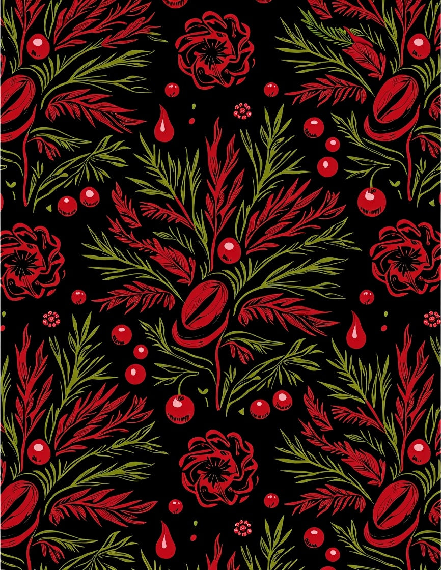 Bold Red Green Floral Pattern Rug