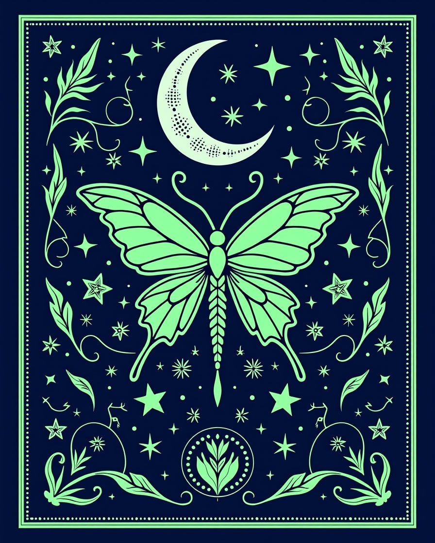 Celestial Butterfly Moon Stars Design Rug