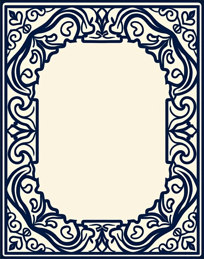 Classic Ornate Navy Scrollwork Border Rug