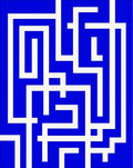 Bold Blue White Maze Pattern Rug