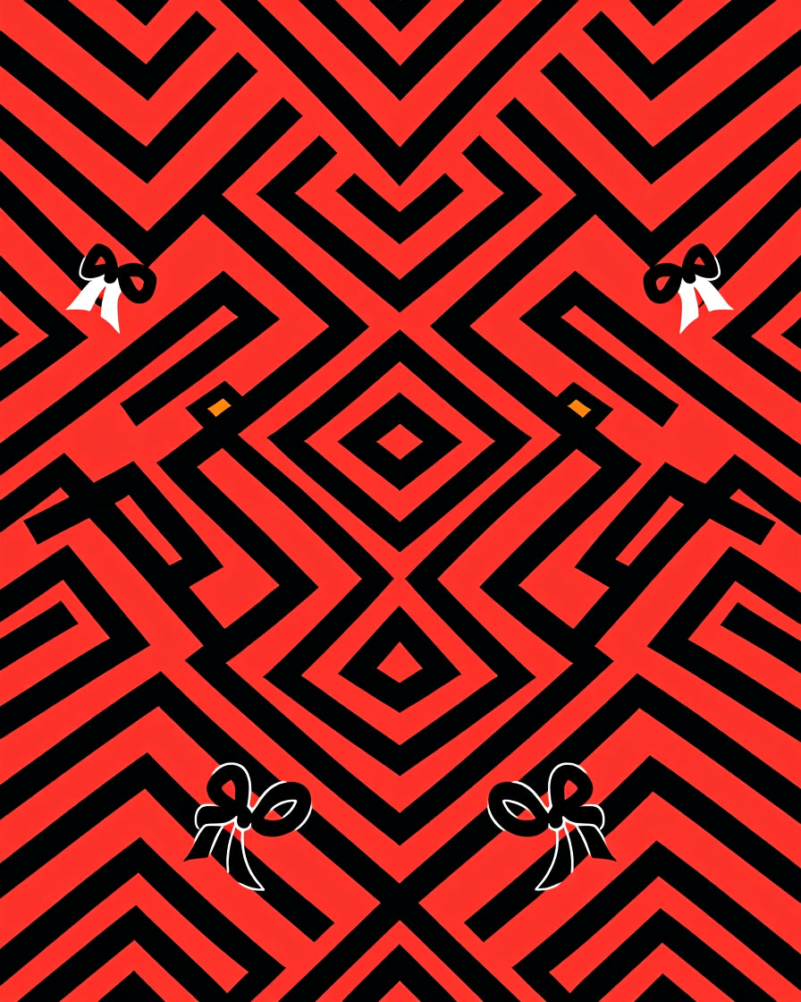 Red and Black Geometric Bow Pattern Rug