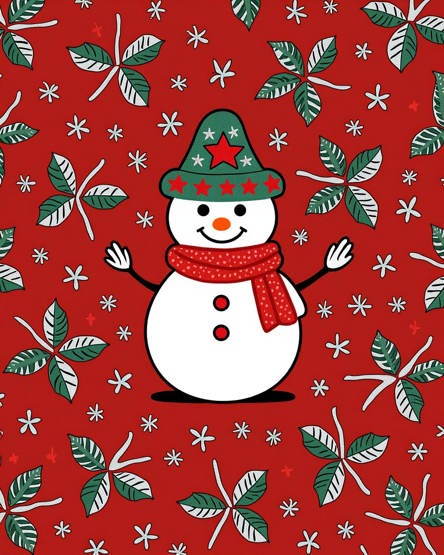 Festive Snowman Leaf Holiday Pattern Rug
