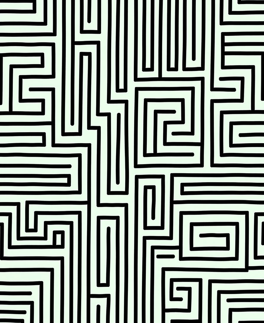 Abstract Black And White Maze Pattern Rug