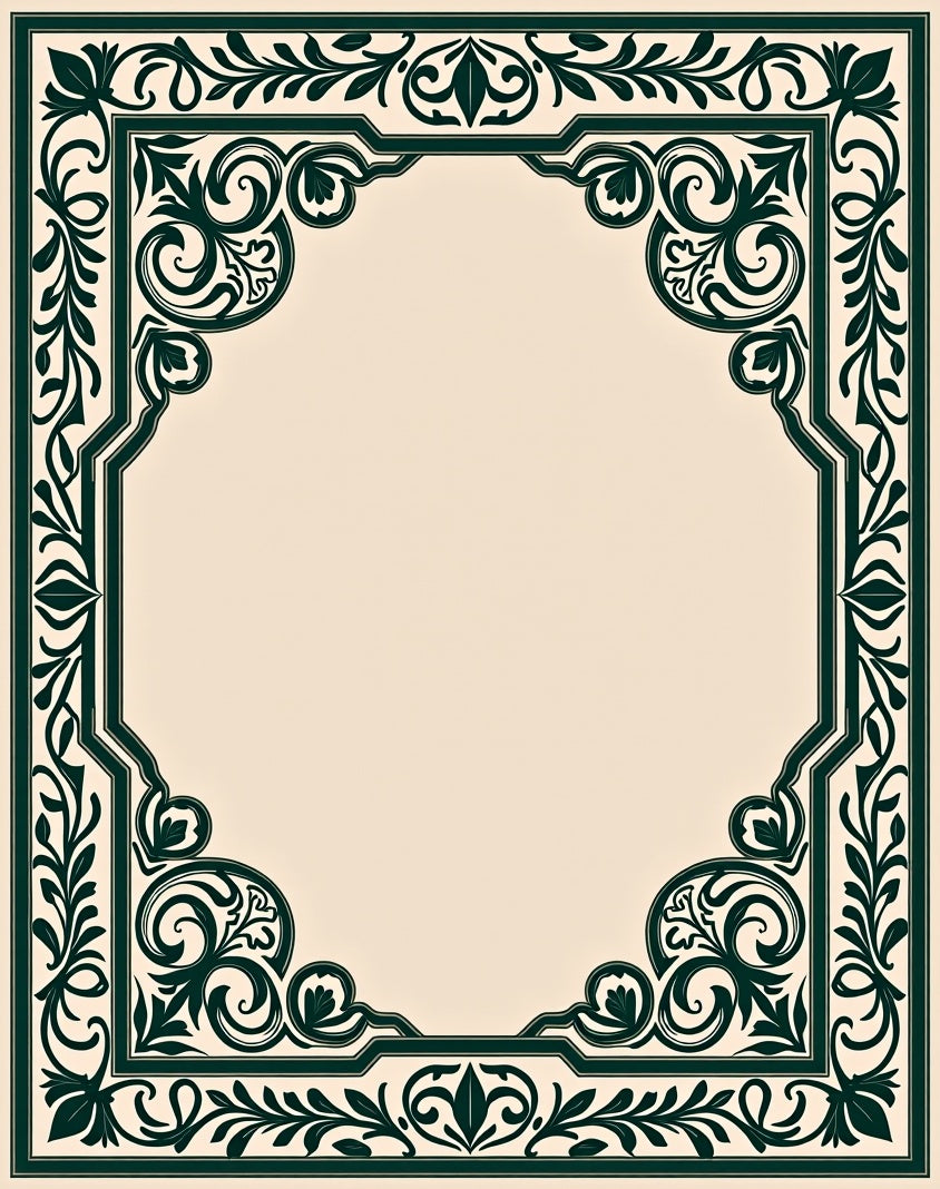 Dark Green Floral Scroll Work Frame Rug