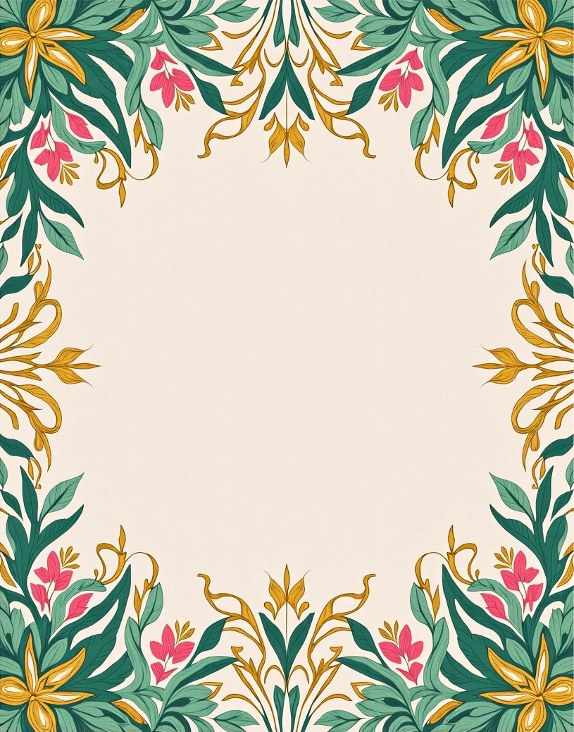 Elegant Floral Whimsical Border Design Rug