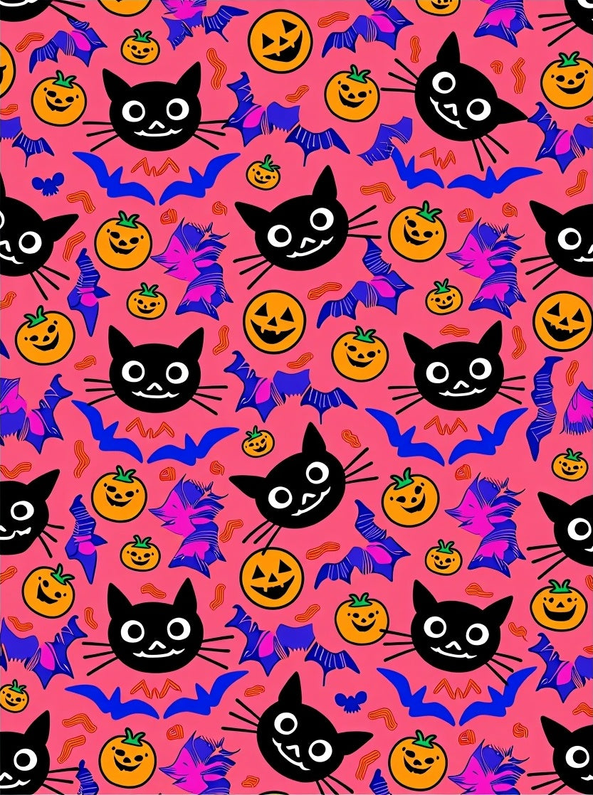 Whimsical Halloween Cats Pumpkins Pattern Rug