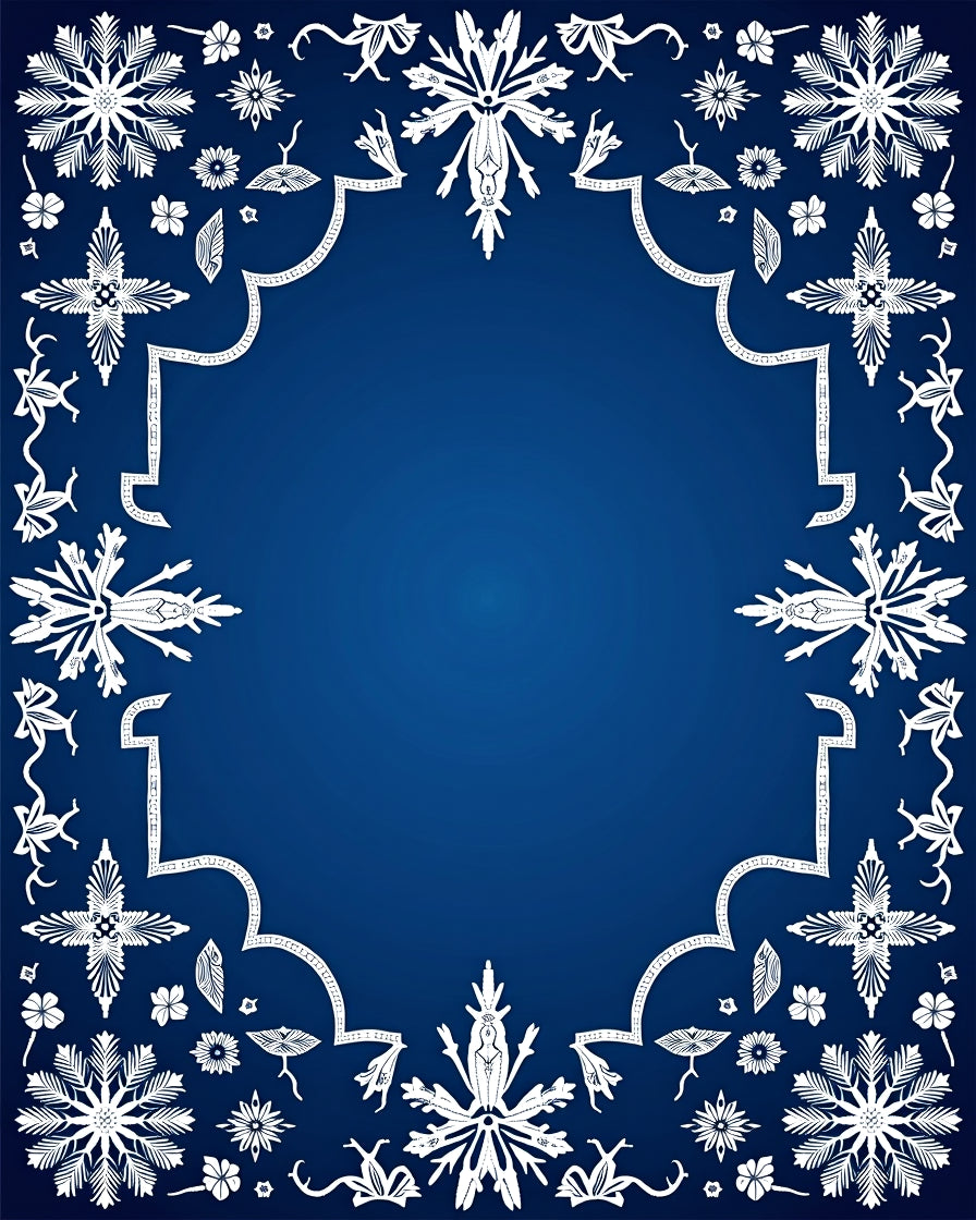 Deep Blue Snowflake Garden Frame Rug