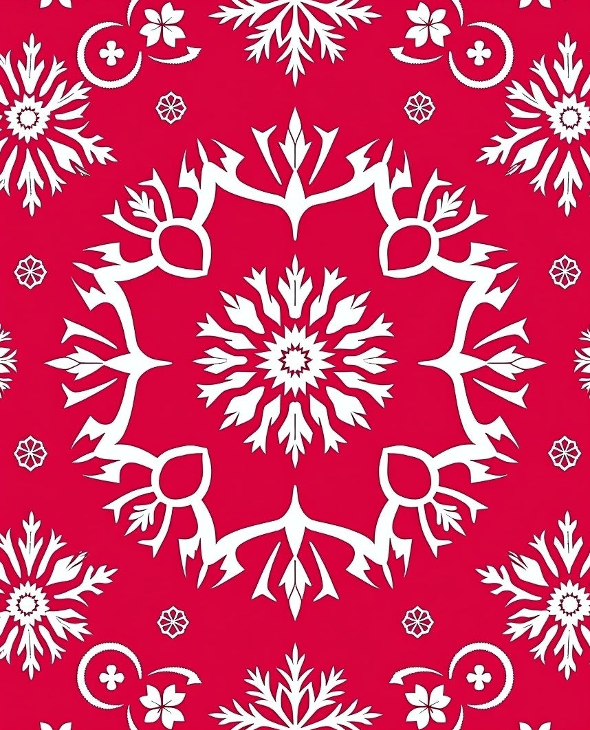 Crimson White Intricate Snowflake Design Rug