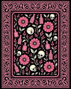 Pink Floral Skull Bottle Pattern Rug