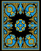 Bold Blue Yellow Floral Scroll Rug