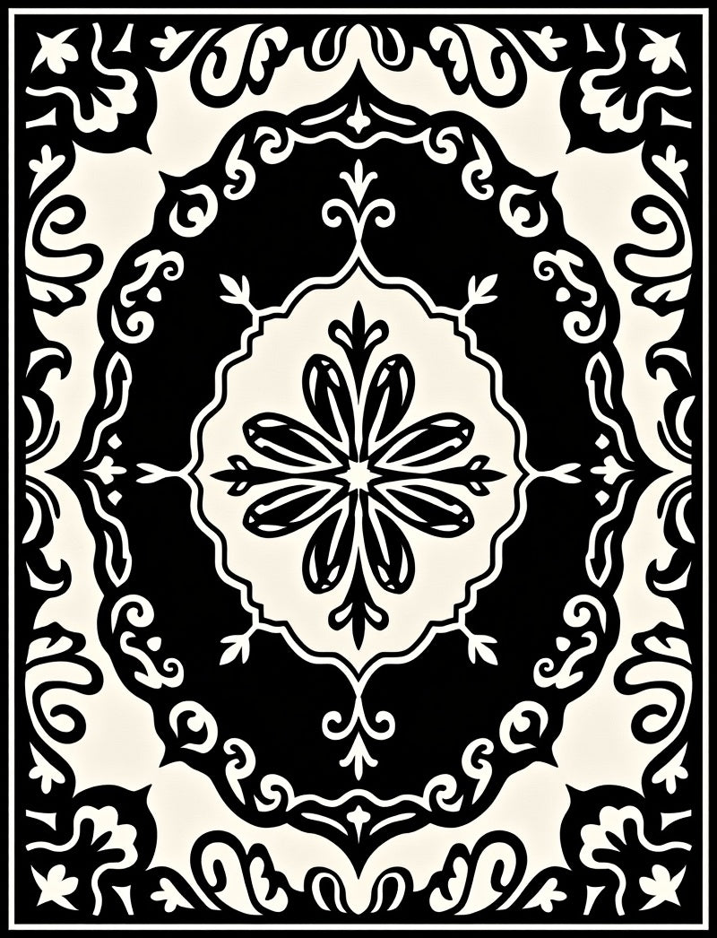 Black Cream Traditional Floral Medallion Rug