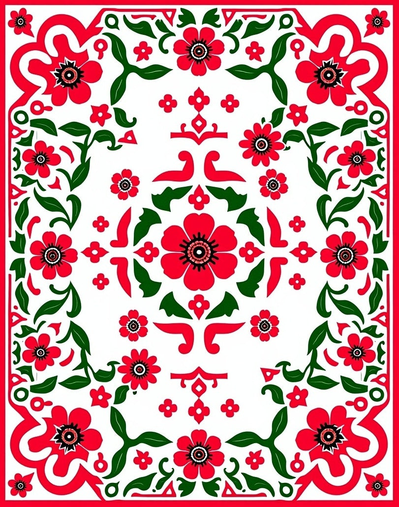 Red Floral Vine Pattern Rug