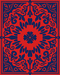Red Blue Floral Symmetry Design Rug