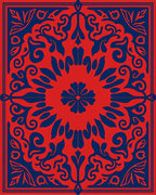 Red Blue Floral Symmetry Design Rug