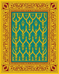 Golden Teal Floral Art Deco Rug