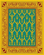 Golden Teal Floral Art Deco Rug