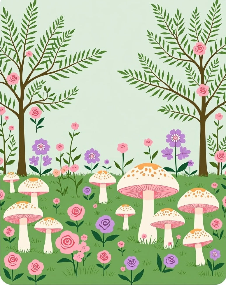 Whimsical Forest Mushroom Flower Garden Design Rug