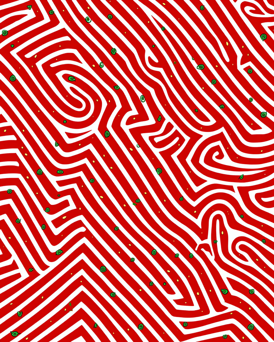 Abstract Red White Flowing Maze Rug