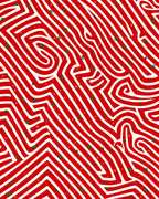 Abstract Red White Flowing Maze Rug