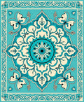 Turquoise Cream Floral Mandala Pattern Rug