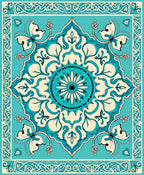 Turquoise Cream Floral Mandala Pattern Rug