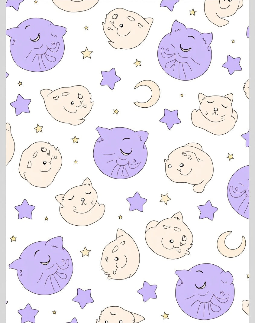 Kawaii Cat Moon Star Pattern Rug
