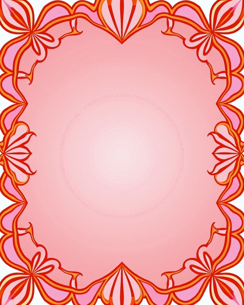 Vibrant Floral Swirls Pink Border Rug