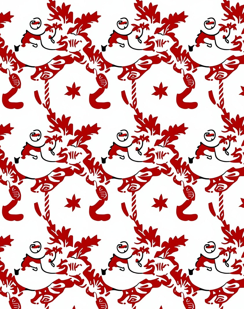 Bold Scarlet Leaf Scroll Decoration Rug