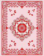 Red Scrollwork Central Floral Pattern Rug
