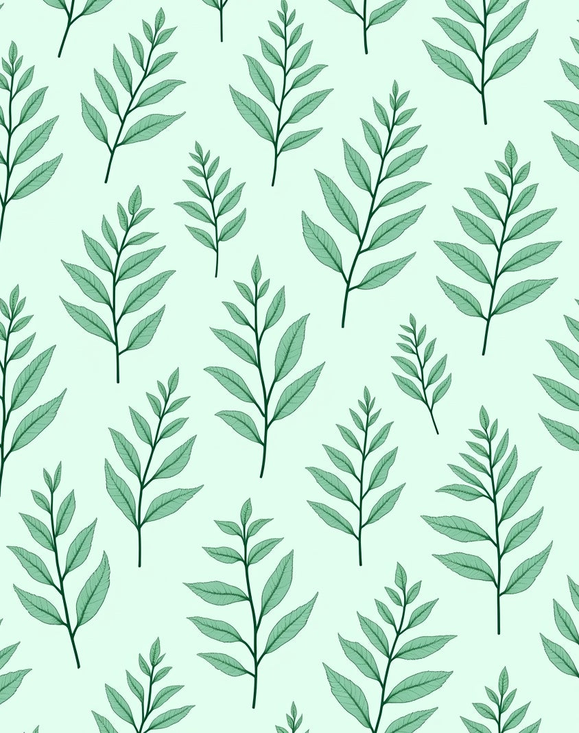 Delicate Green Leaf Pattern Rug