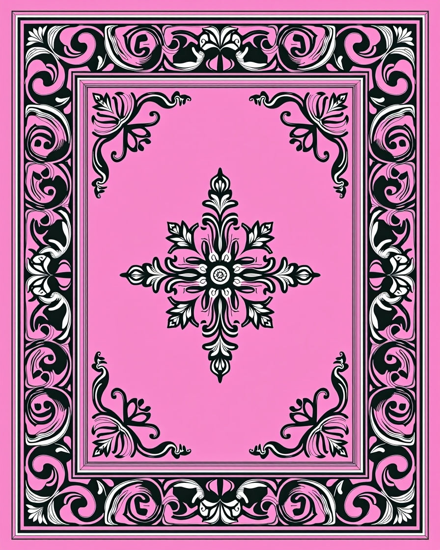 Pink Floral Baroque Classic Pattern Rug