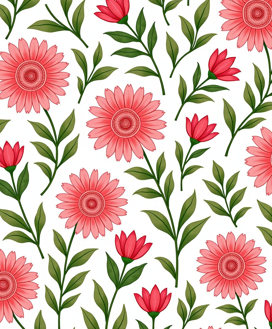 Coral Flower And Greenery Pattern Rug