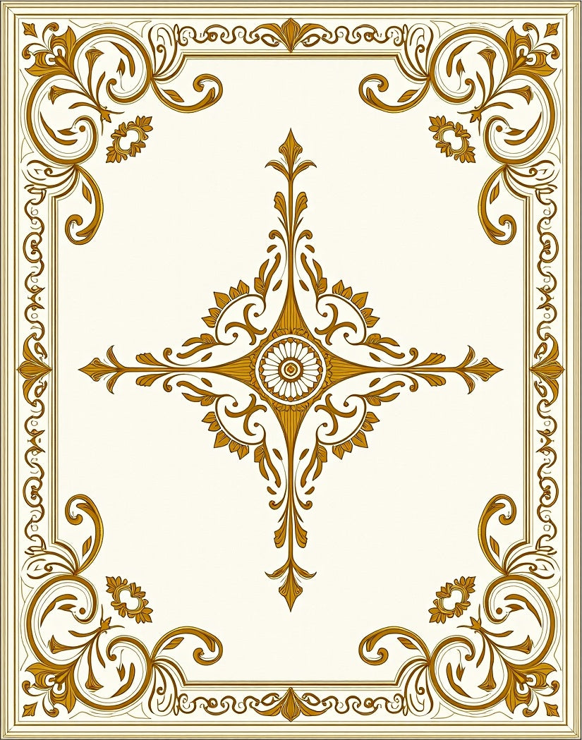 Elegant Golden Swirls Motif Rug