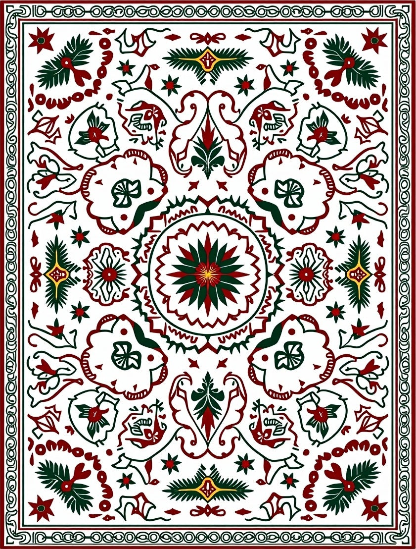 Folk Art Floral Geometric Pattern Rug