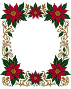 Festive Red Poinsettia Scroll Border Rug