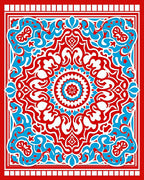 Red Blue White Intricate Mandala Design Rug
