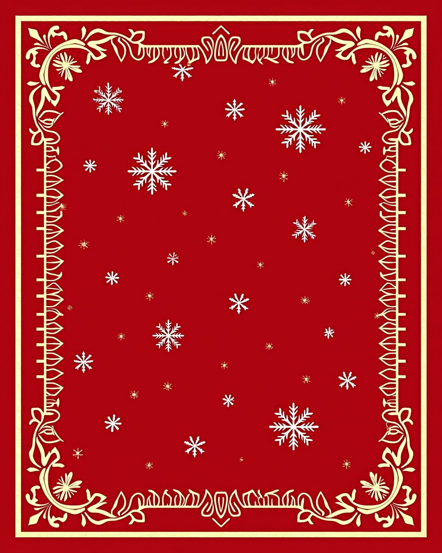Red Snowflake Scroll Border Design Rug
