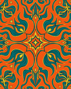 Vibrant Teal Golden Leaf Pattern Rug