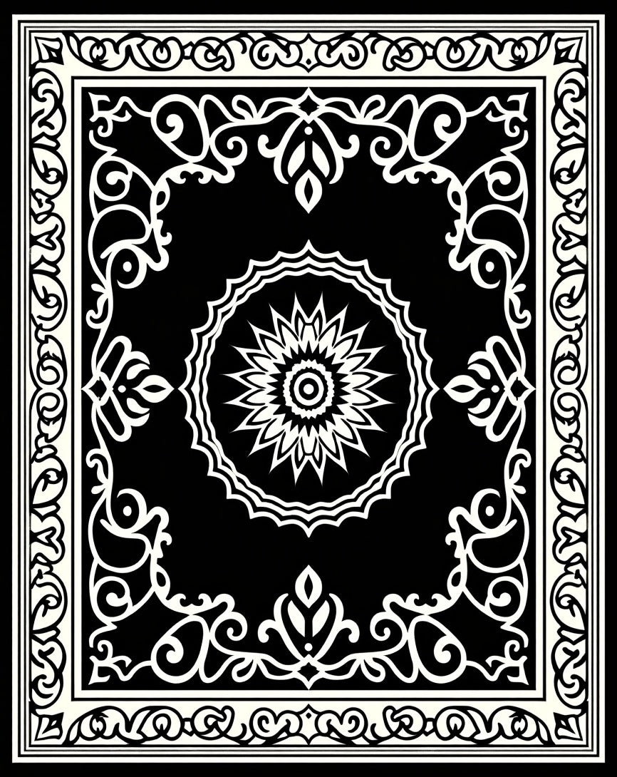 Intricate Floral Scrollwork Mandala Rug