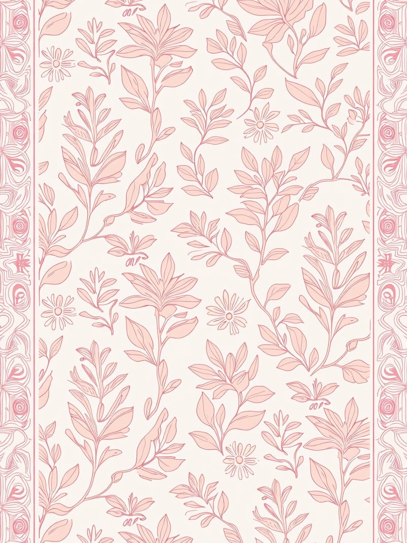 Floral Design With Pink Outline Rug