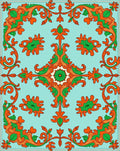 Aqua Orange Green Floral Scroll Rug