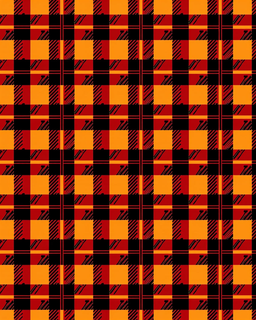 Bold Red Orange Black Plaid Pattern Rug