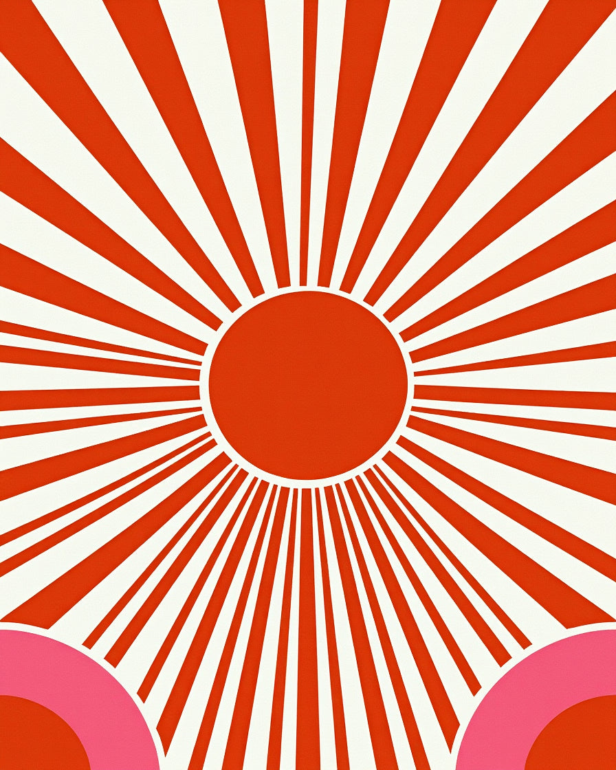 Retro Sunburst Pink Arc Design Rug