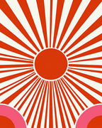 Retro Sunburst Pink Arc Design Rug