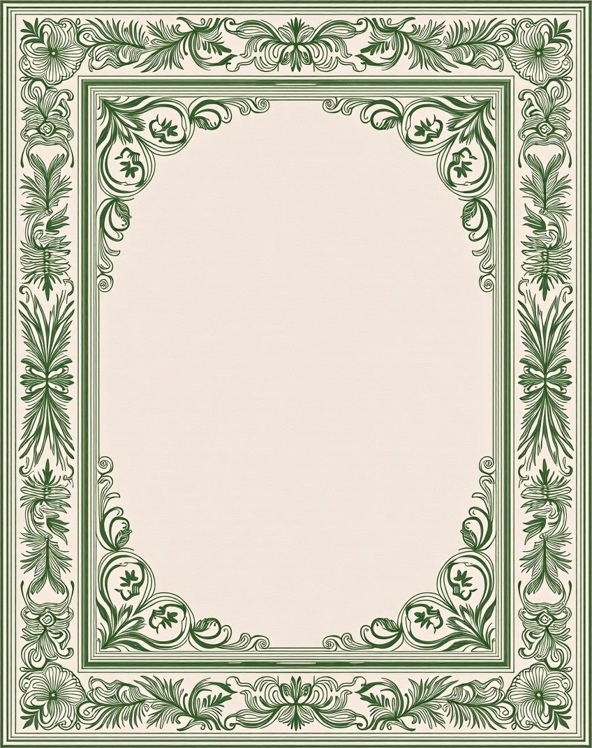 Elegant Green Floral Scrollwork Frame Rug