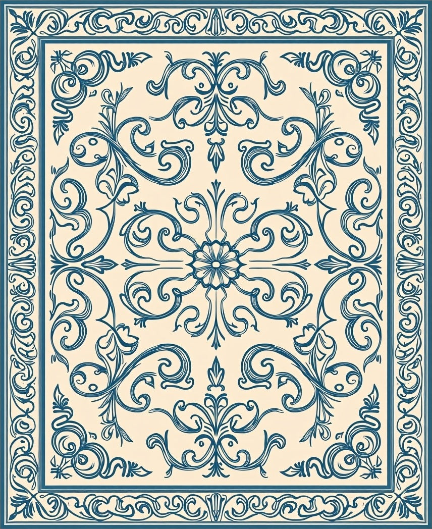 Classic Teal Floral Medallion Pattern Rug