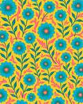 Bright Blue Floral Patterned Rug